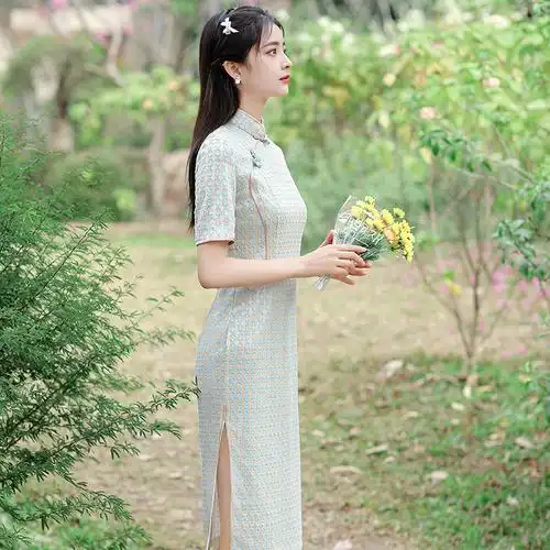 改良旗袍少女风复古民国学生年轻款夏季日常可穿格子连衣裙小个子