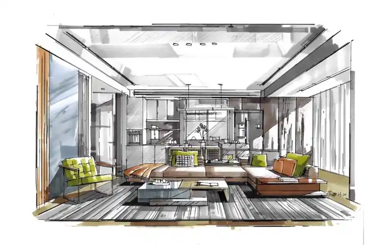 【马克笔手绘】客厅基础一点透视效果图绘制1