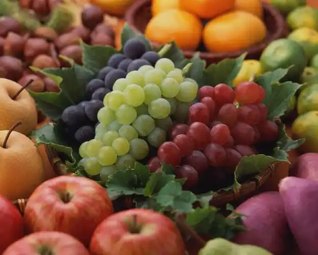 无人,横图,俯视,室内,特写,白天,苹果,梨,葡萄,柿子,红薯,蔬菜,水果