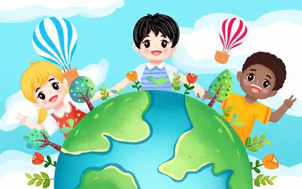 彩色卡通手绘世界地球日环境保护小孩原创插画海报