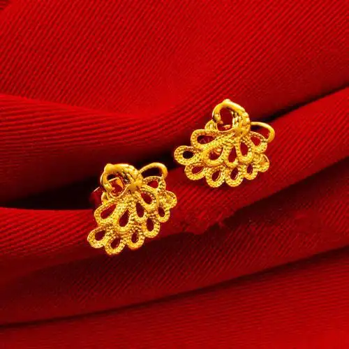 金耳钉女金耳环耳花耳饰妈妈款生日礼物送恋人赠宝宝圣诞惊喜 栀子花