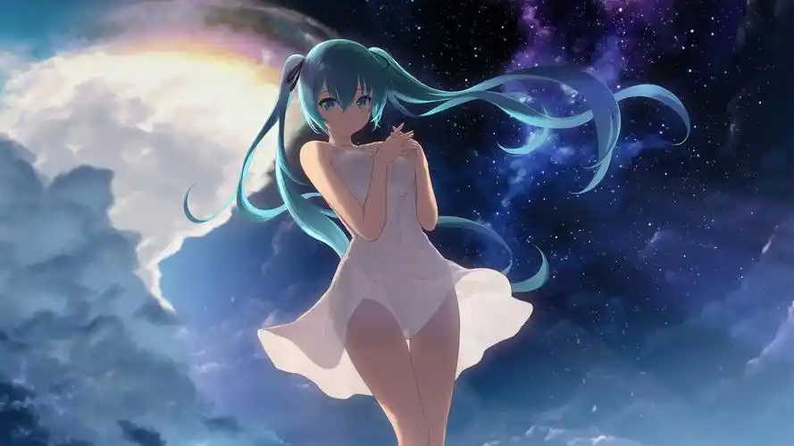 初音未来白色连衣裙星空动漫壁纸壁纸