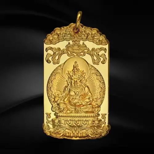 布达拉宫纯足黄金本命年佛牌吊坠文殊菩萨母亲节礼物颈饰