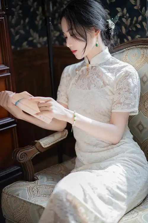 公子白秀珠民国国风中式显瘦修身弹力蕾丝旗袍连衣裙