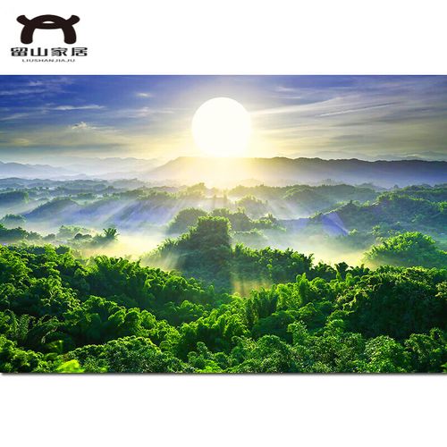 澳颜莱有山有水风景壁画 金太阳绿色森林风景画有山无水大自然意境