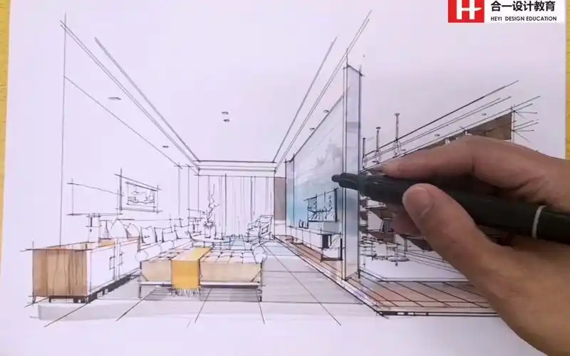 室内设计手绘视频教程【客厅效果图】马克笔上色技法(合一设计教育)
