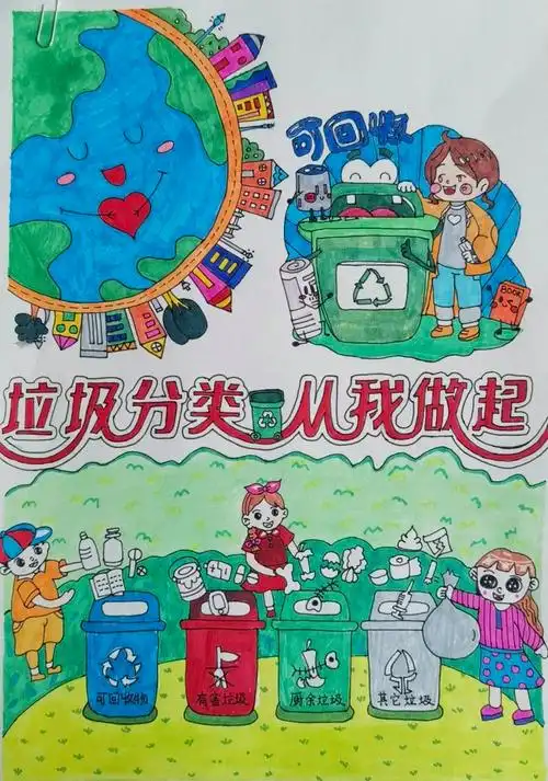 五年级关于垃圾分类的儿童画一等奖-图1