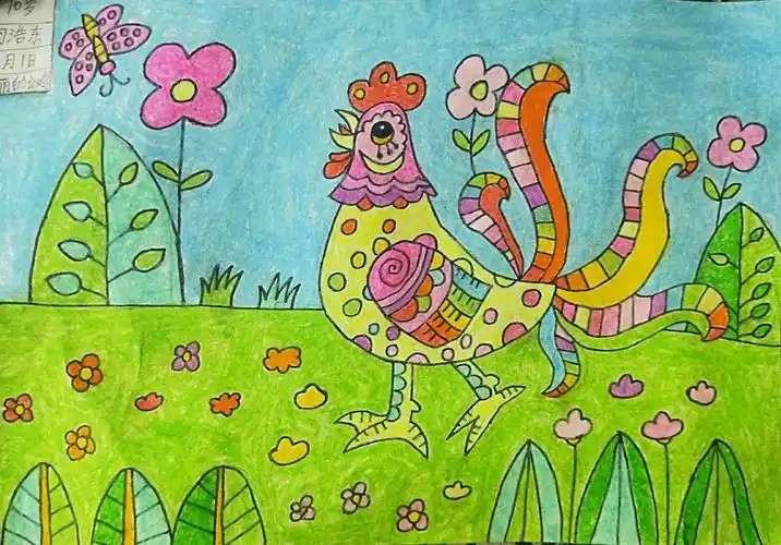 7月1日儿童画作品集《美丽的大公鸡》