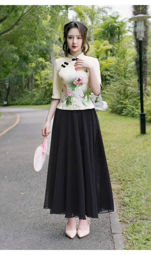 连衣裙女春款2022装茶服中国风改良汉服民国风复古风女装旗袍少女装